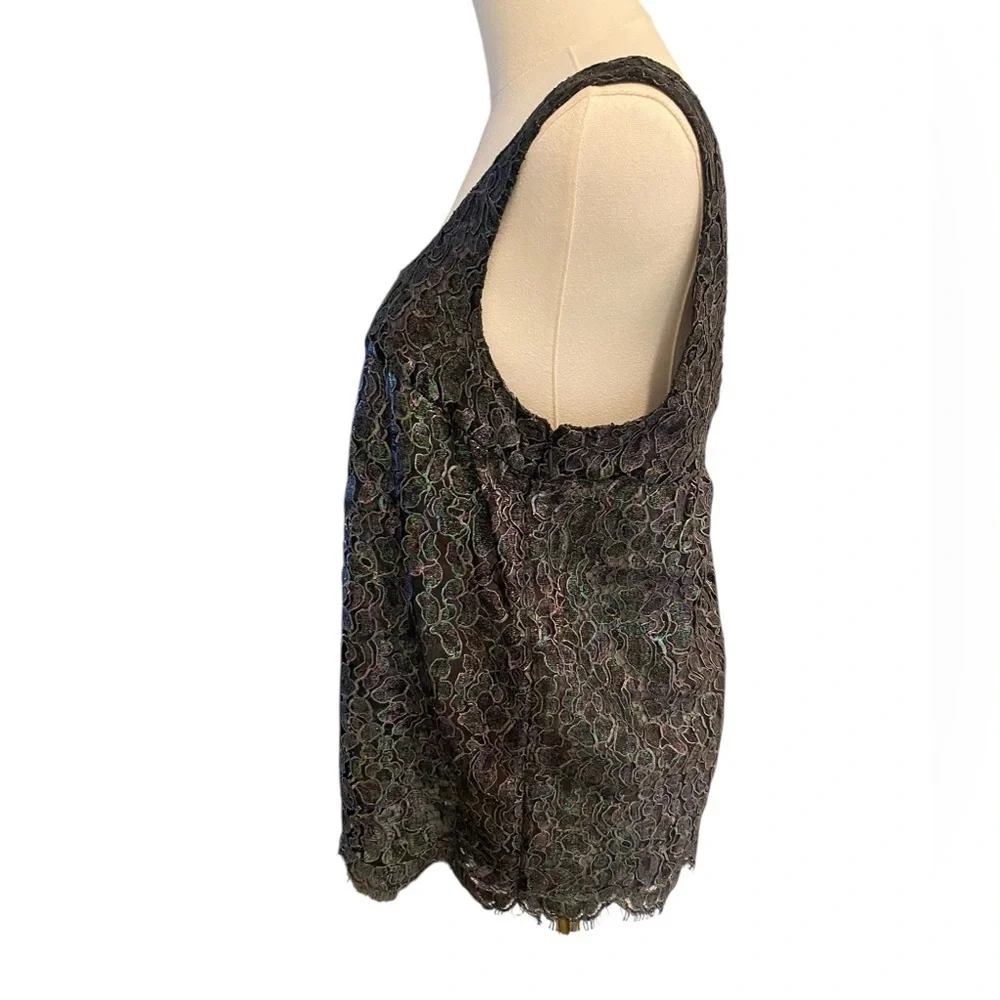 CHANEL Black Iridescent Lace Tank Top